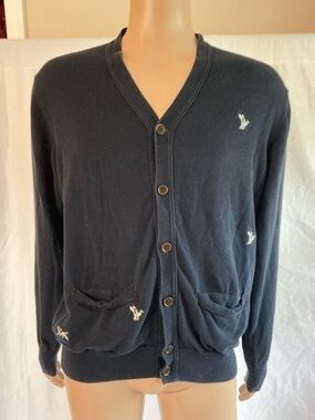 Barbour Flight Cardy Navy Embroidered Button-Front Cardigan EUC
